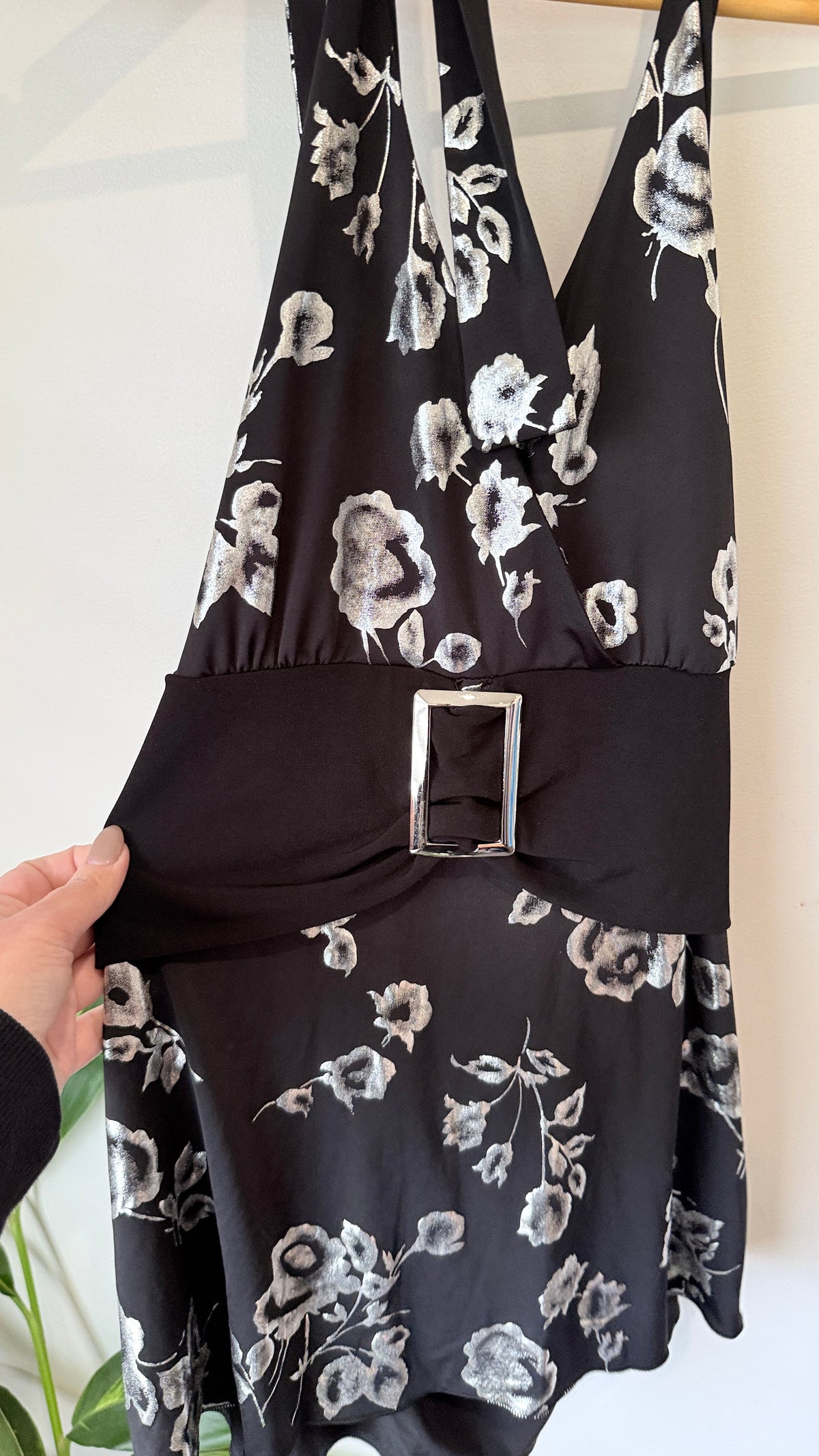 Pagani Black and White Floral Halter Dress Size 8