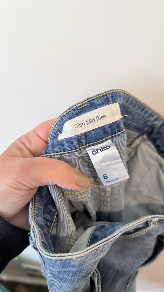 Anko Slim Mid Rise Jeans Size 8