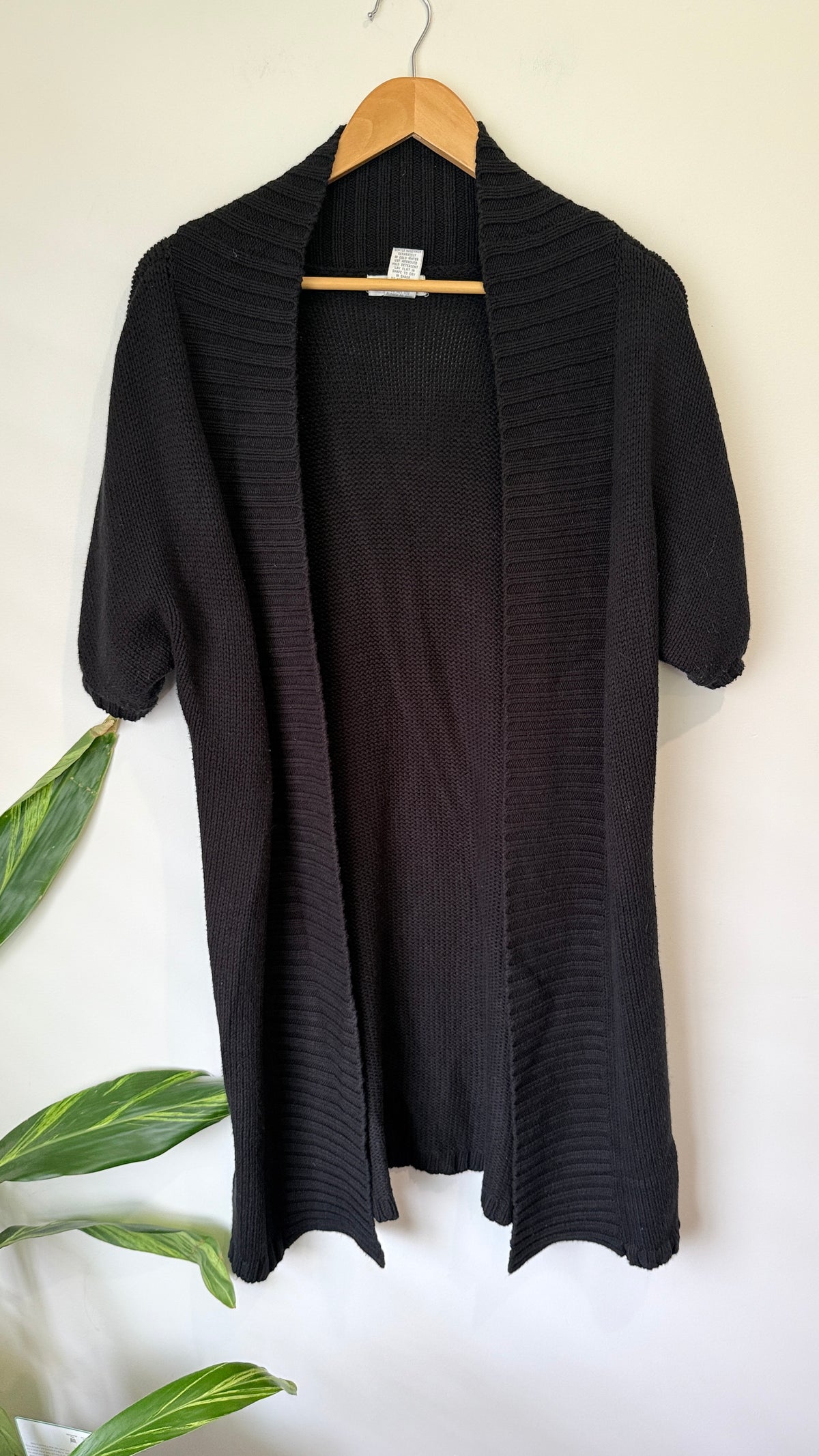 Capture Black Ribbed Knit Longline Cardigan Size M