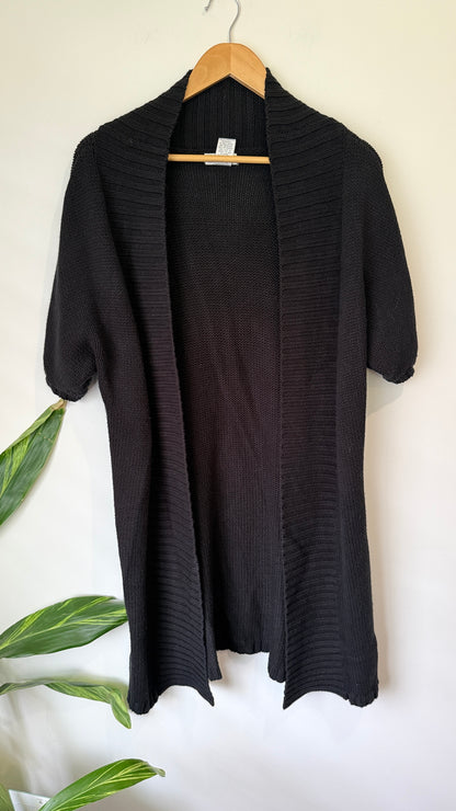 Capture Black Ribbed Knit Longline Cardigan Size M