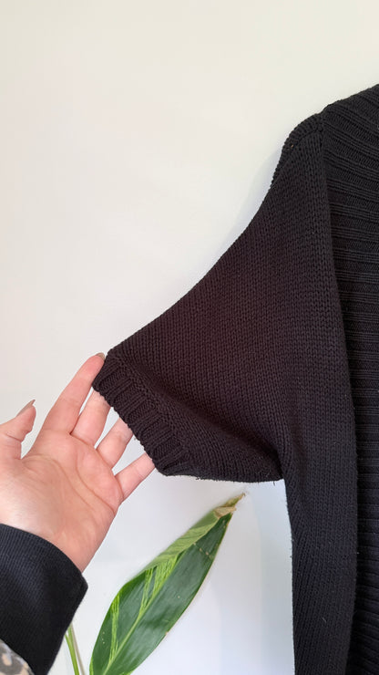 Capture Black Ribbed Knit Longline Cardigan Size M