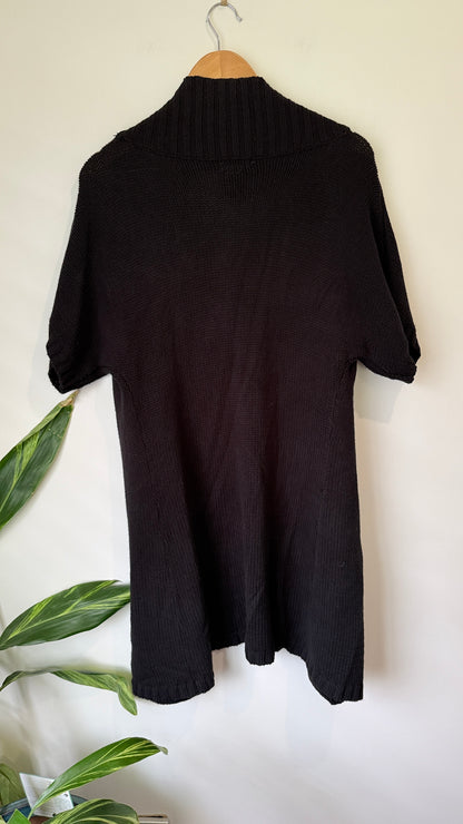 Capture Black Ribbed Knit Longline Cardigan Size M