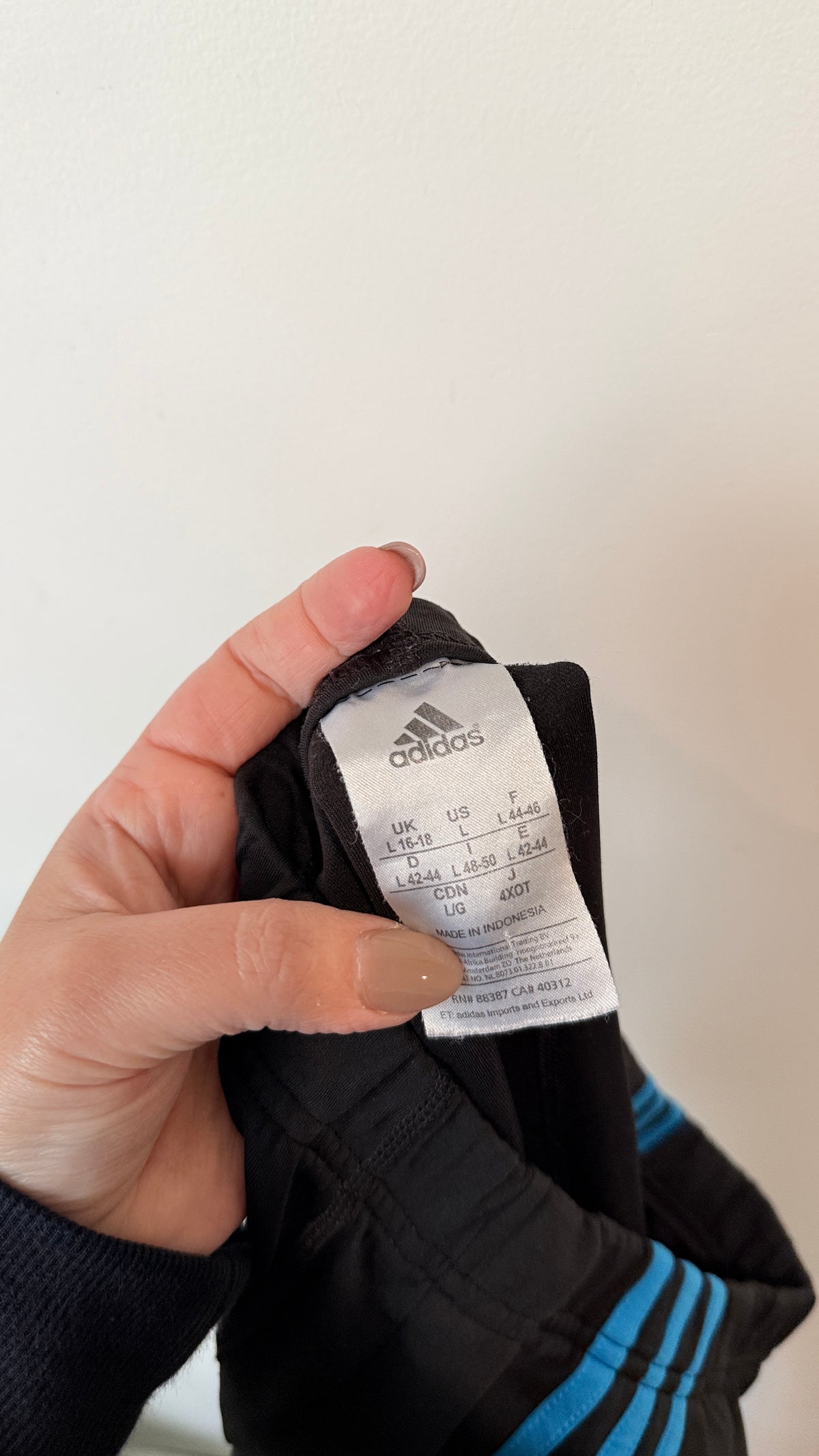 Adidas Black Blue Stripe Track Pants Size L