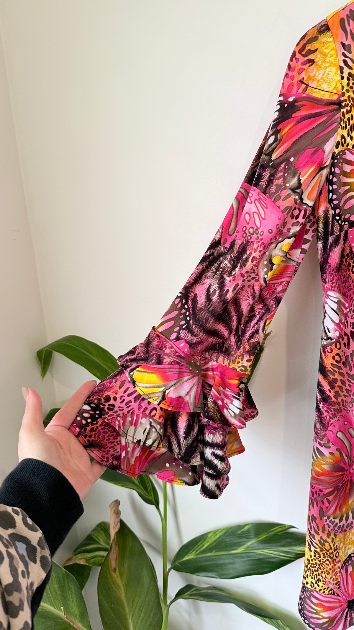 Pink Butterfly Print Flared Sleeve Dress - 40cm u/arm
