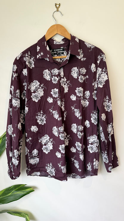 Connor Burgundy Floral Slim Fit Shirt Size L