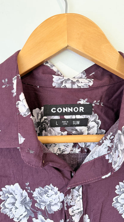 Connor Burgundy Floral Slim Fit Shirt Size L