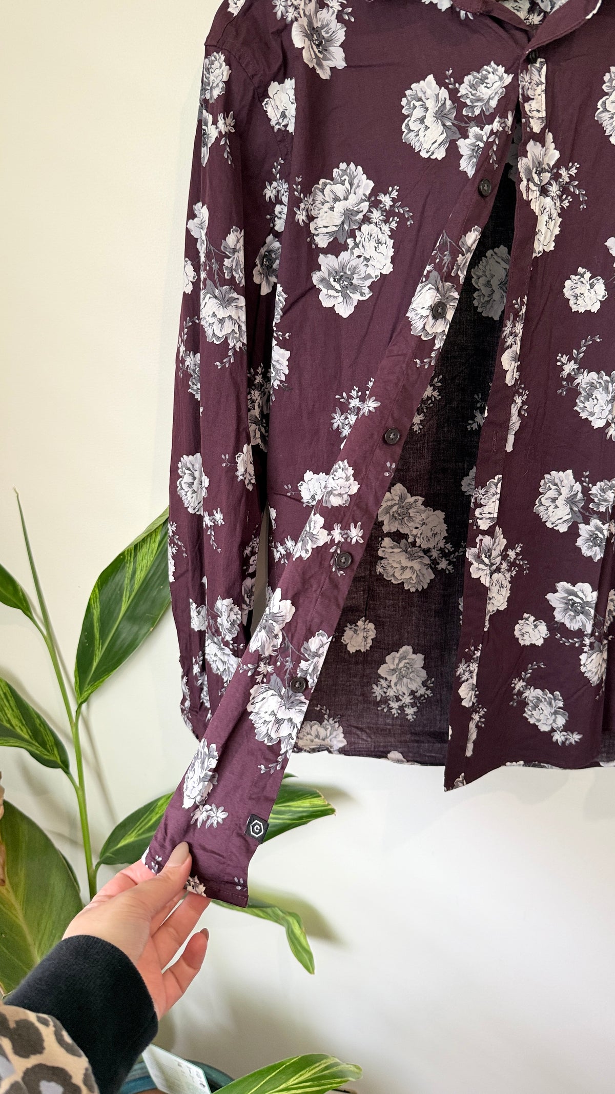 Connor Burgundy Floral Slim Fit Shirt Size L