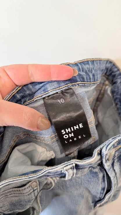 Shine On Label Light Wash Raw Hem Straight Jeans Size 10