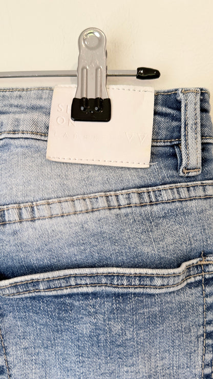 Shine On Label Light Wash Raw Hem Straight Jeans Size 10