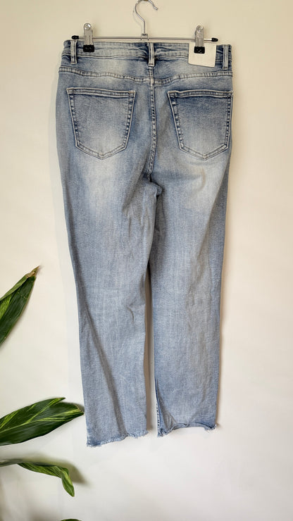 Shine On Label Light Wash Raw Hem Straight Jeans Size 10