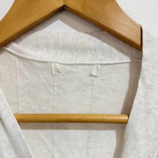 Cream Ribbed Knit Button Front Short Sleeve Top 38cm u/arm