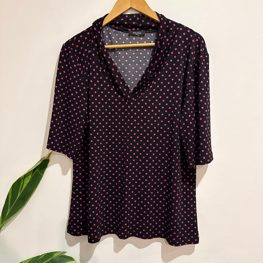 Lisa Law Black and Pink Spot Cowl Neck Top Size 20