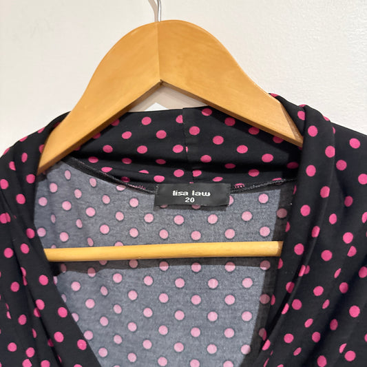 Lisa Law Black and Pink Spot Cowl Neck Top Size 20