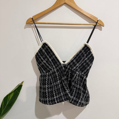 Black and White Tweed Cami Top - 36cm u/arm