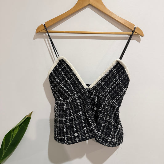 Black and White Tweed Cami Top - 36cm u/arm