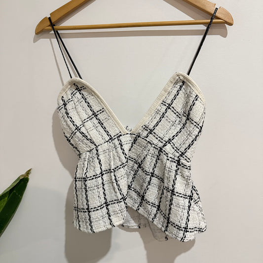 Cream and Black Tweed Cami Top - 37cm u/arm