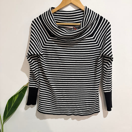 Millers Black and White Stripe Cowl Neck Knit Top Size M