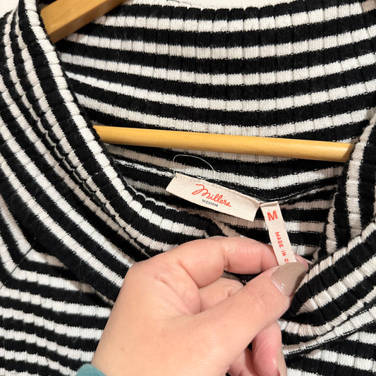 Millers Black and White Stripe Cowl Neck Knit Top Size M