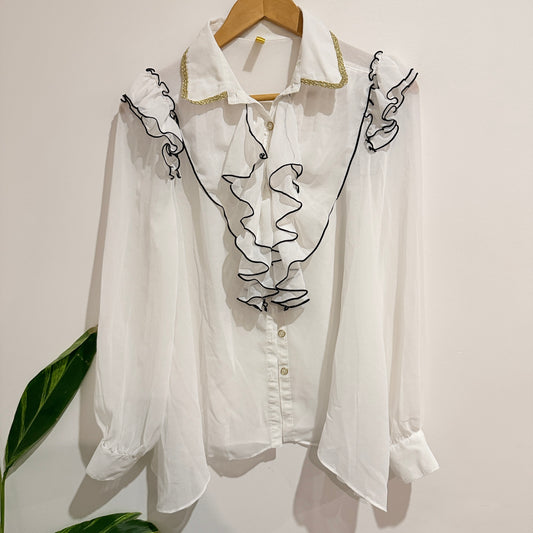 Royal Party White Ruffle Blouse Size 38
