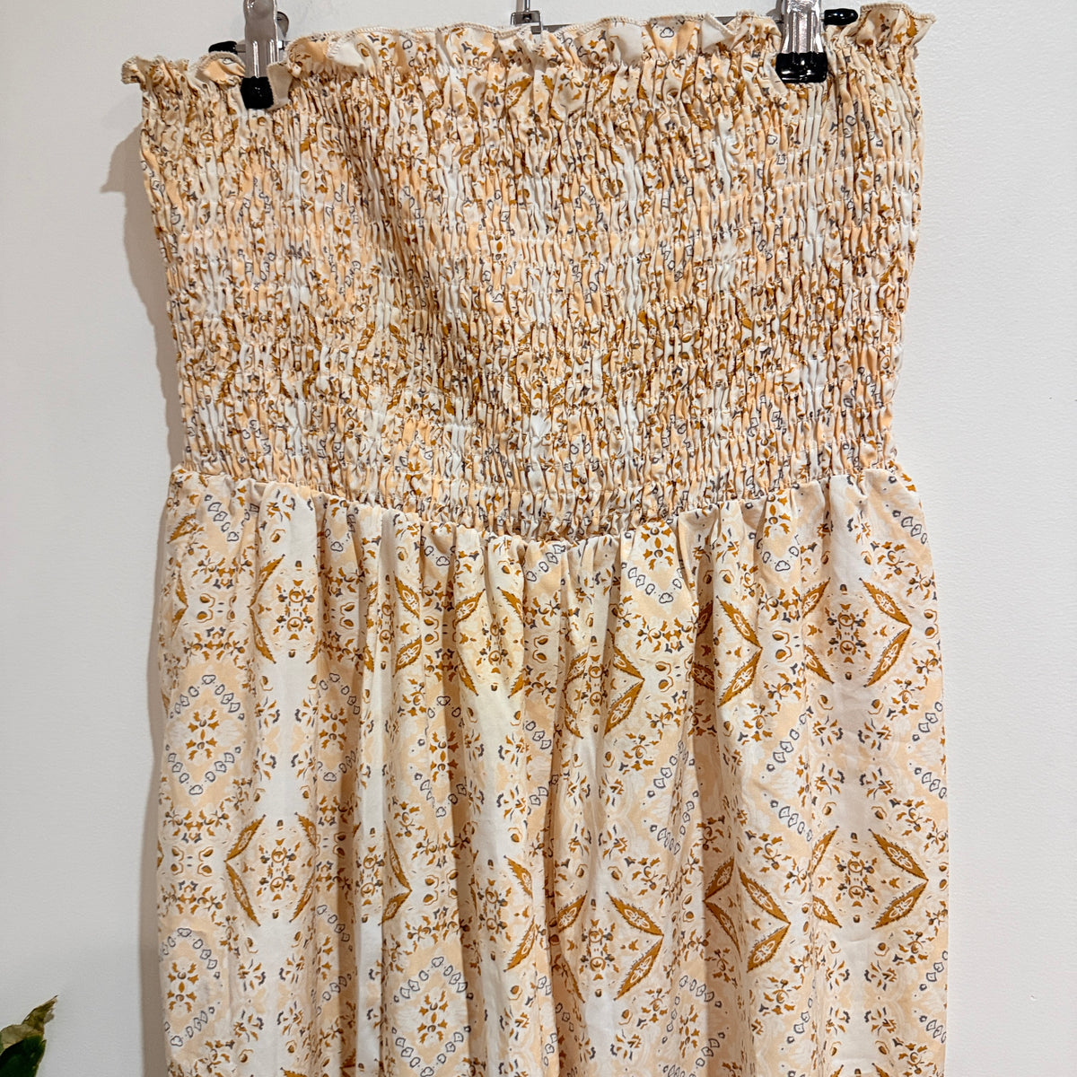Cream and Gold Print Shirred Bandeau Jumpsuit Size 12
