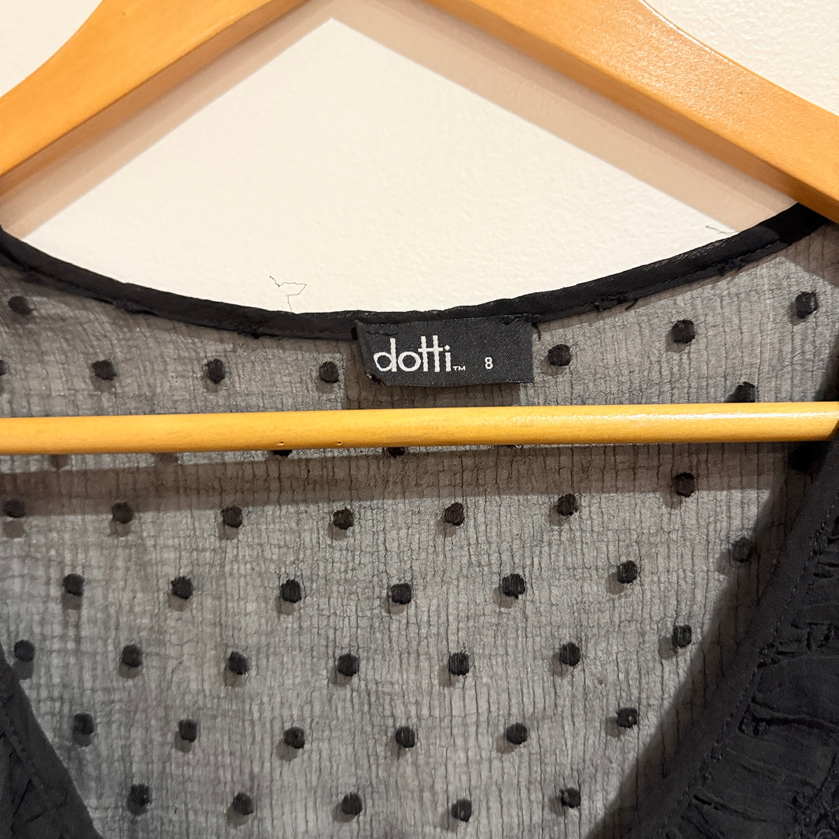 Dotti Black Dobby Spot Peplum Blouse Size 8