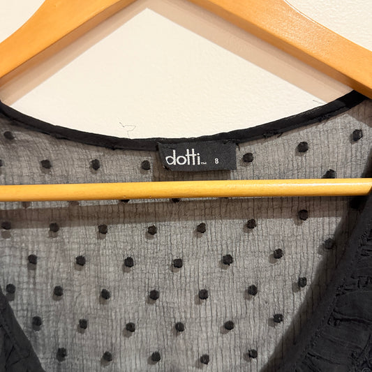 Dotti Black Dobby Spot Peplum Blouse Size 8
