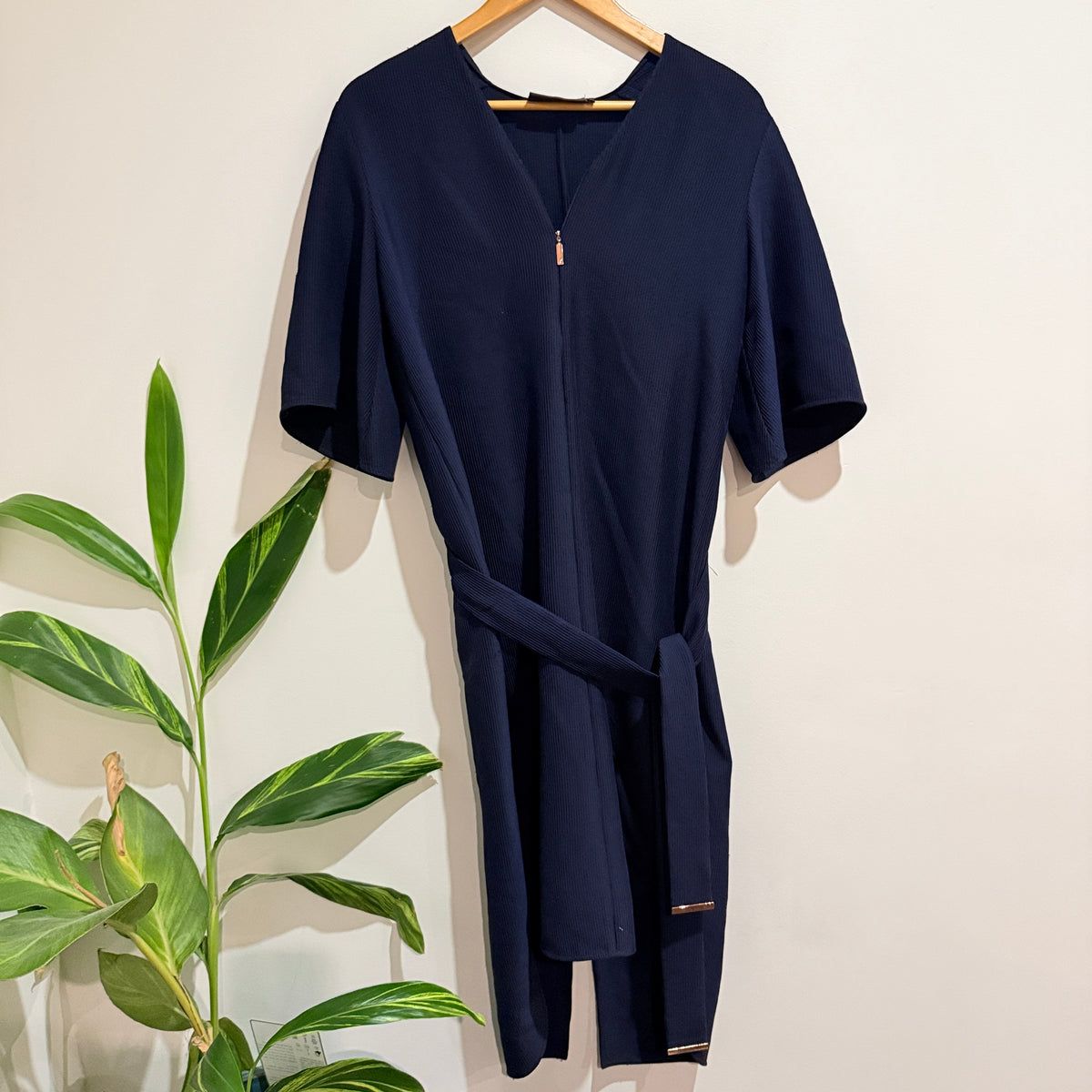 Ginger & Smart Navy Zip Front Belted Dress Size 10