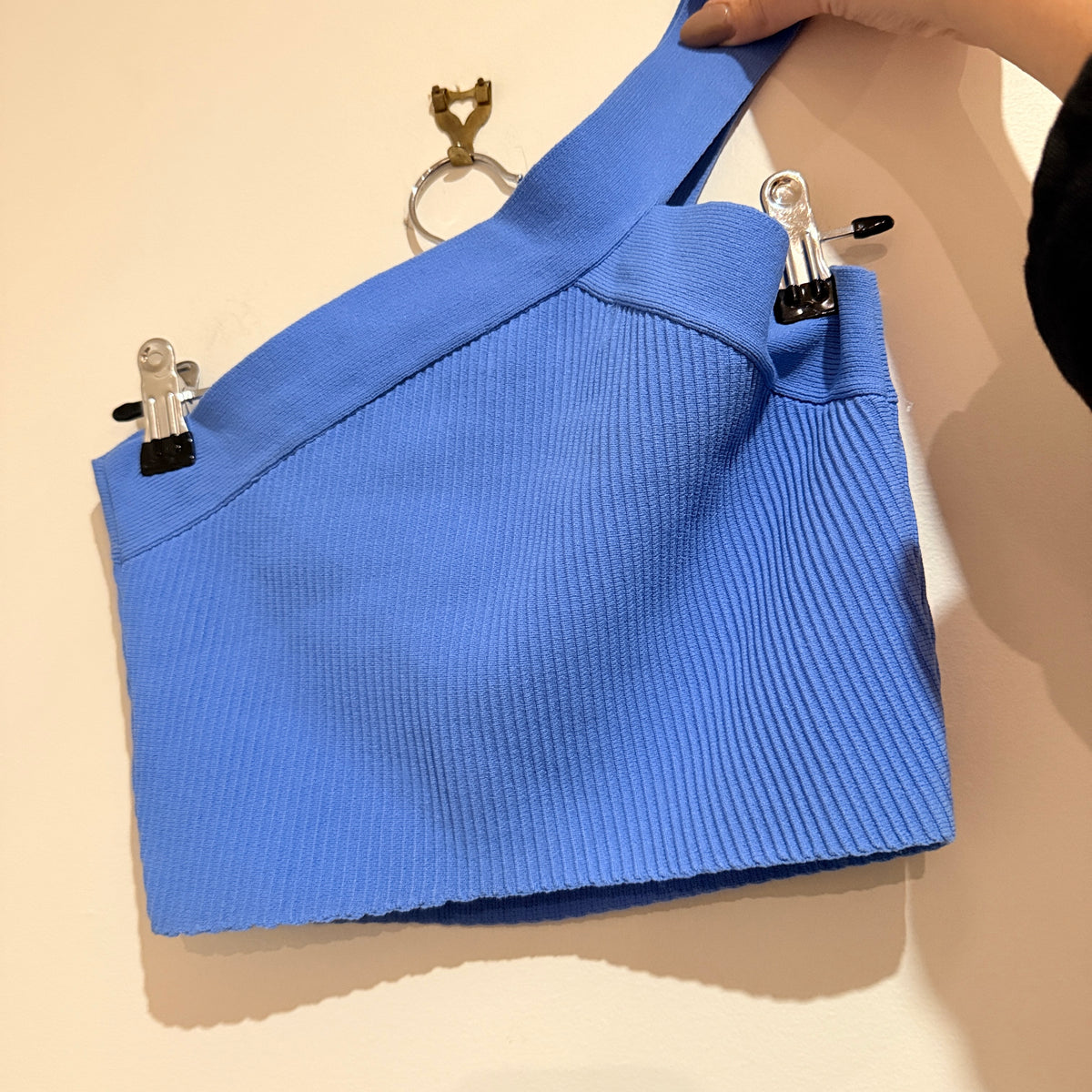 Glassons Blue Ribbed One Shoulder Top Size XS