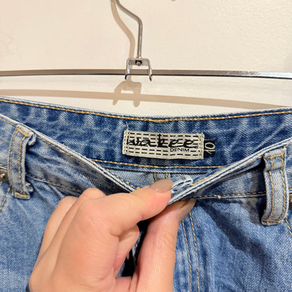 Wakee Denim Distressed Light Wash Denim Mini Skirt Size 10