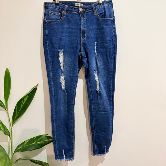Wakee Mid Blue Distressed Raw Hem Skinny Jeans Size 12