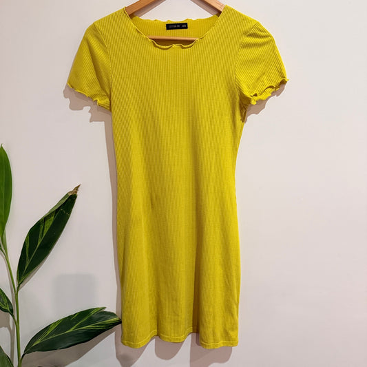 Cotton On Yellow Ribbed Lettuce Hem Dress Size M