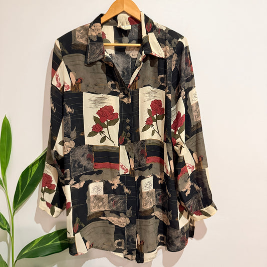 Rooky Garments (NZ) Rose Print Vintage Shirt Size 18