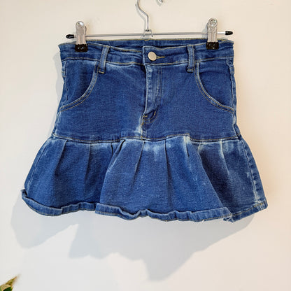 Denim Pleated Ruffle Mini Skirt Size S (suit age 7)
