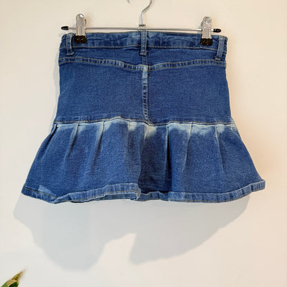 Denim Pleated Ruffle Mini Skirt Size S (suit age 7)