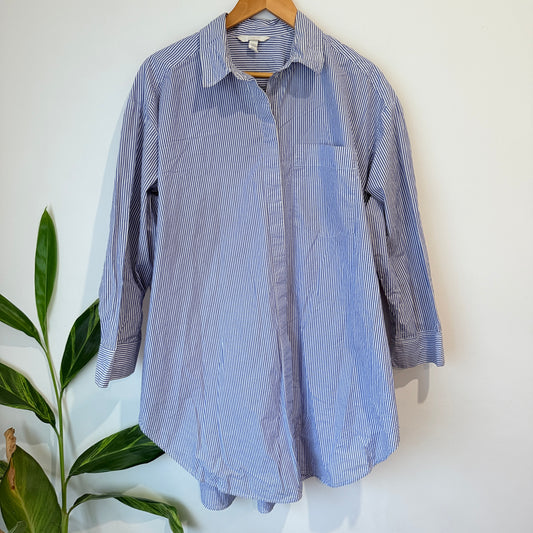H&M Blue Stripe Oversized Shirt Size M
