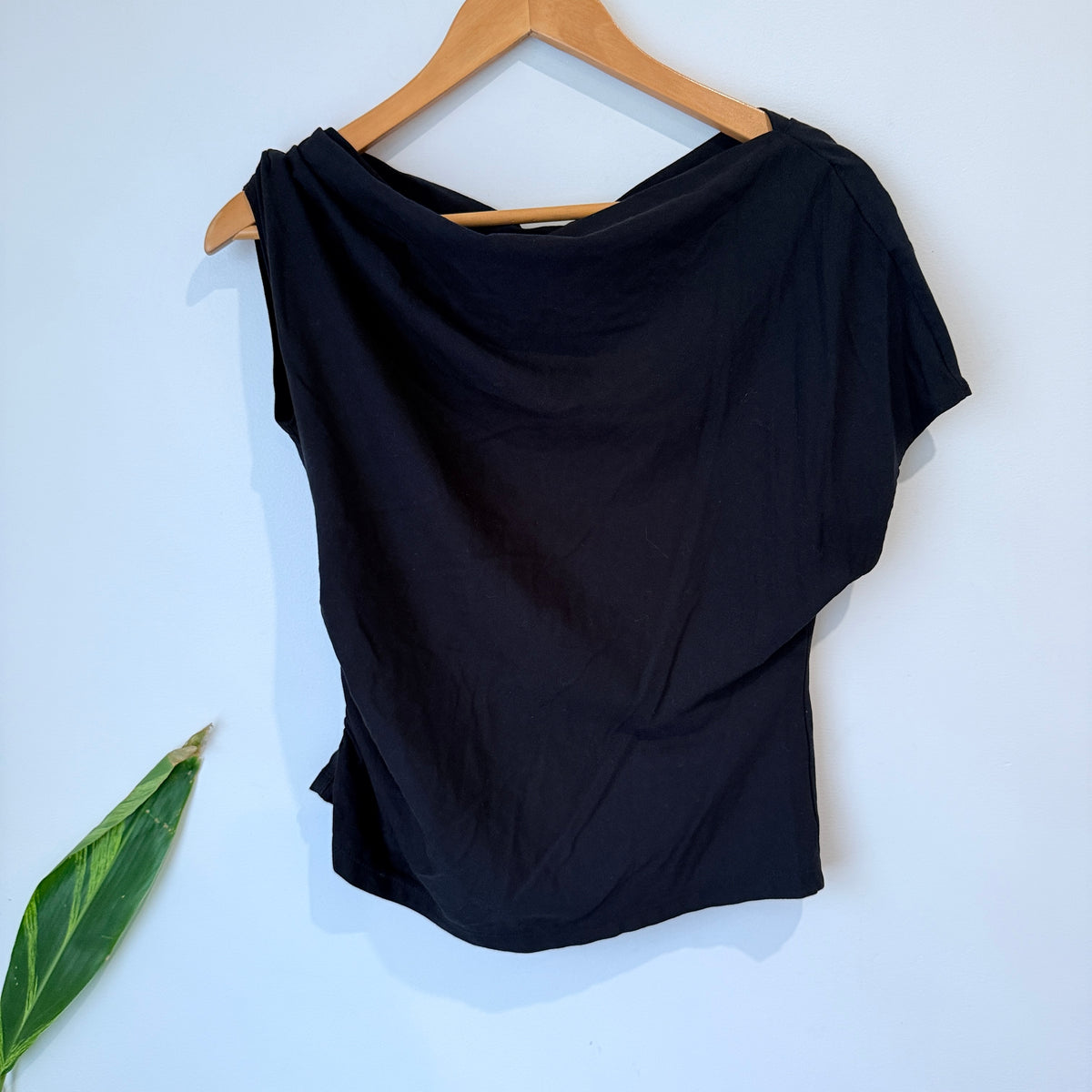 Black Cowl Neck Ruched Top - 40cm u/arm