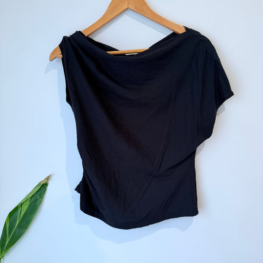 Black Cowl Neck Ruched Top - 40cm u/arm