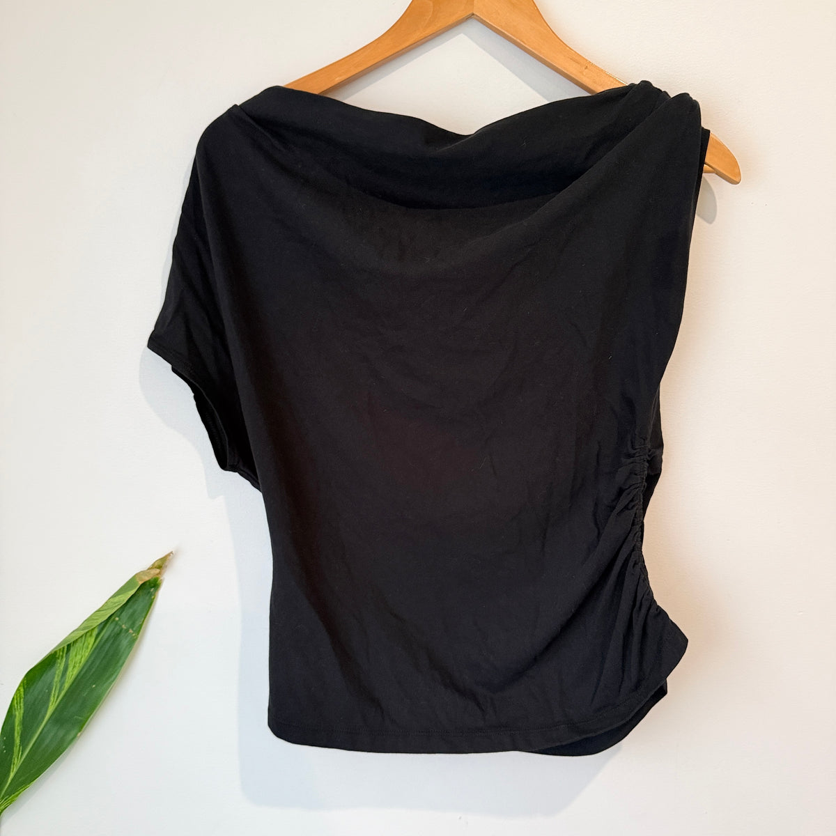 Black Cowl Neck Ruched Top - 40cm u/arm