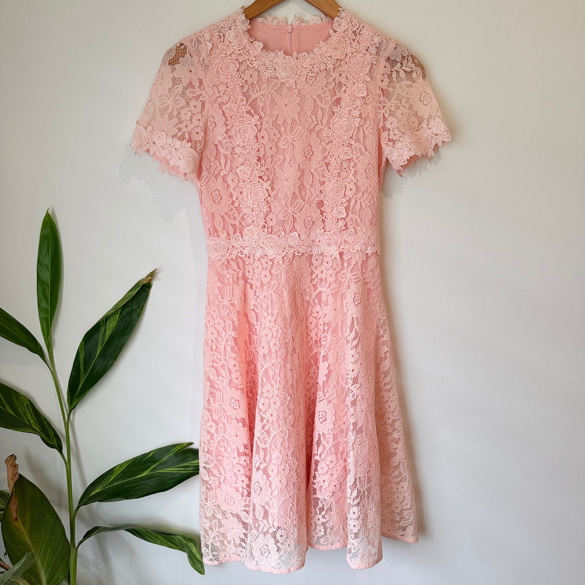 Pink Lace Short Sleeve Dress Size S