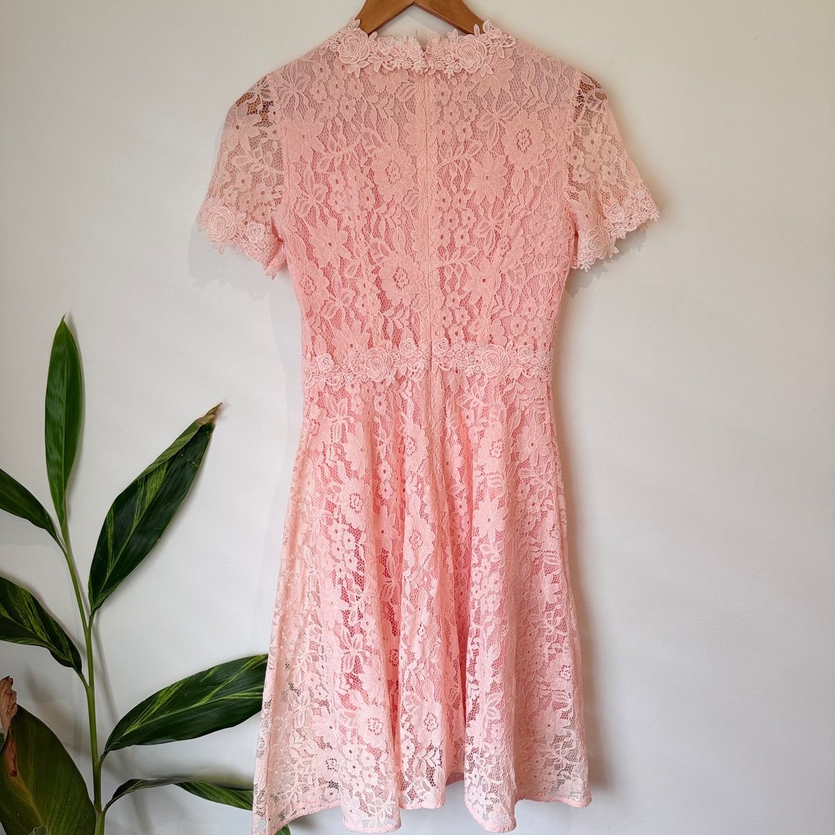 Pink Lace Short Sleeve Dress Size S