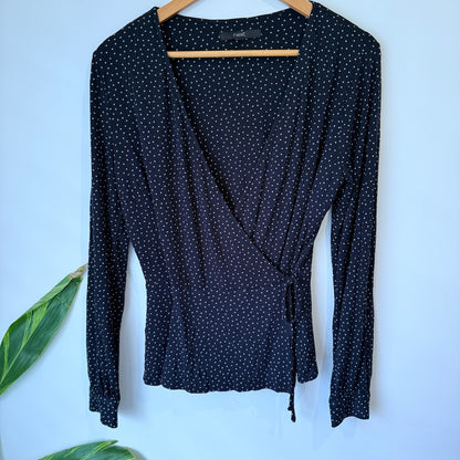 Next Black Spot Wrap Top Size 12