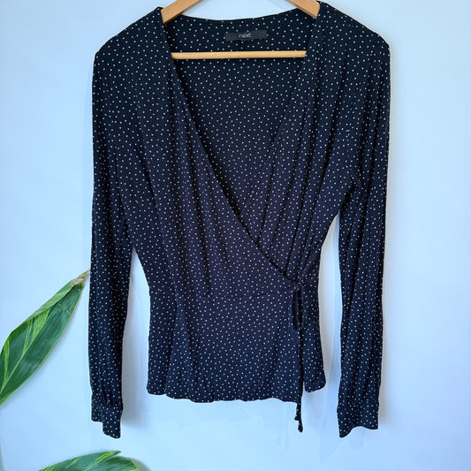 Next Black Spot Wrap Top Size 12