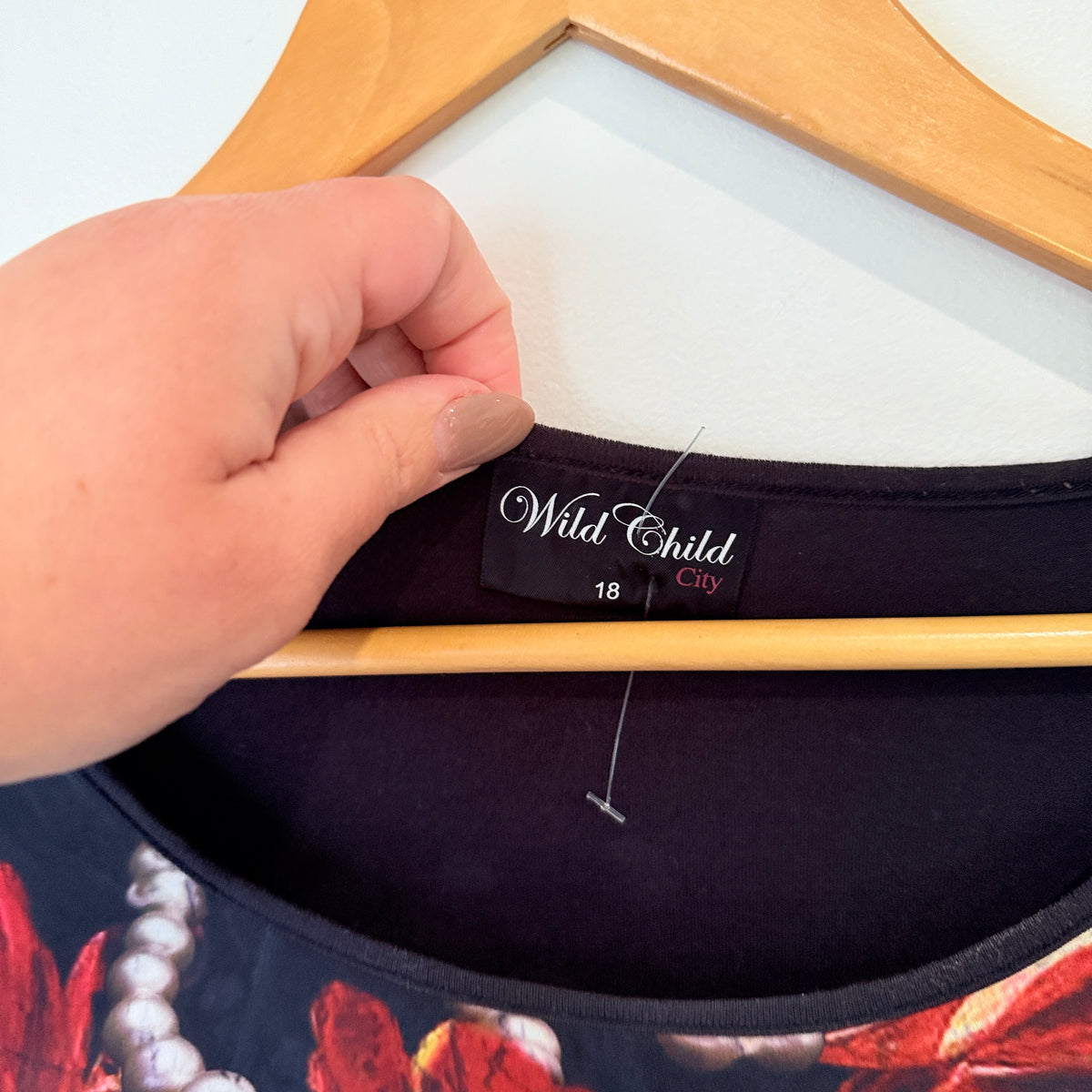 Wild Child Black Floral Print Top Size 18