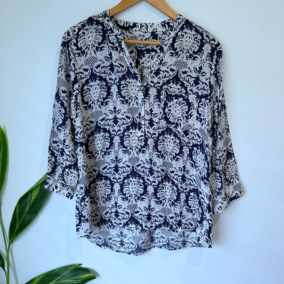 Navy Damask Print Blouse - 52cm u/arm