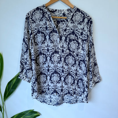 Navy Damask Print Blouse - 52cm u/arm