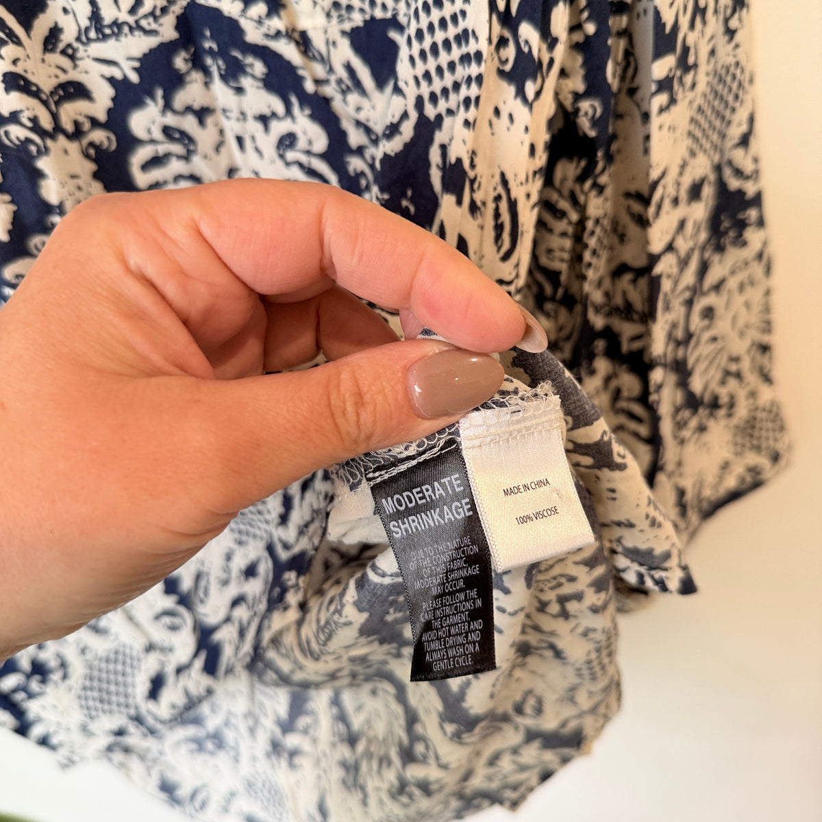 Navy Damask Print Blouse - 52cm u/arm