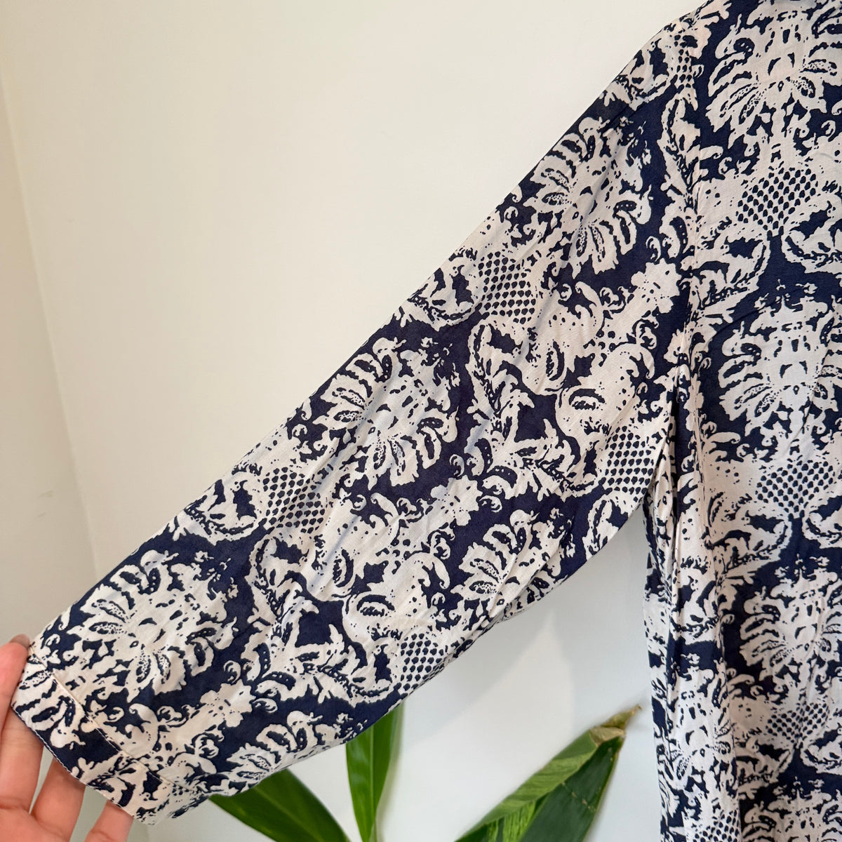 Navy Damask Print Blouse - 52cm u/arm