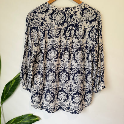 Navy Damask Print Blouse - 52cm u/arm