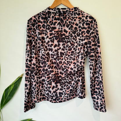 Leopard Print High Neck Top Size L