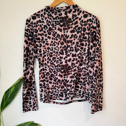 Leopard Print High Neck Top Size L